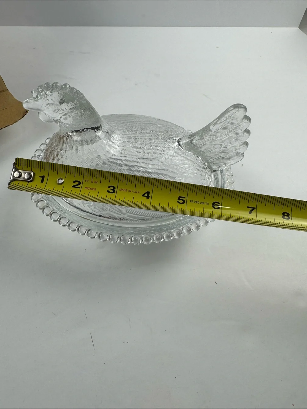 Vintage Indiana glass hen on a nest with original box clear